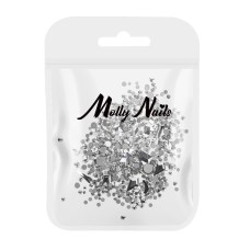 Molly Nails Кристали за нокти сребърни микс 150 броя